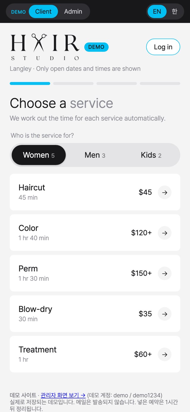 Client booking screen